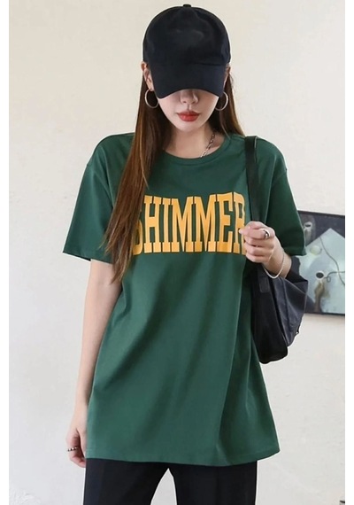 Uyguntarz Unisex Shımmer Baskılı Oversize T-shirt Yeşil