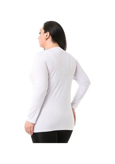 Disentis Büyük Beden Bisiklet Yaka Uzun Kollu Viskon Beyaz Body Beyaz
