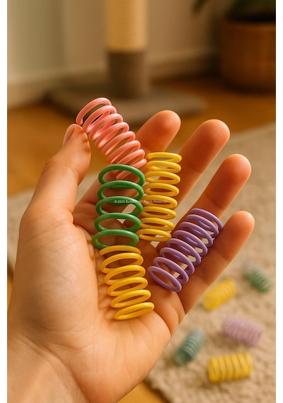 Karışık Boyutlu Spiral Yay Kedi Oyuncakları 10 Parça Renkli İnce Kalın Uzun Kısa Yaylar Yavru V