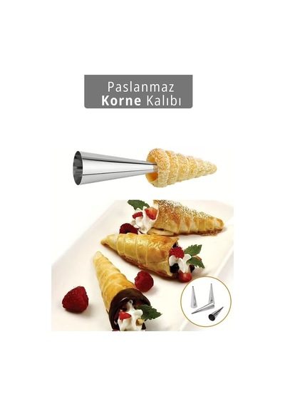 12'li Korne Kalıbı Torpil Huni Tatlı Kalıbı Pasta Kurabiye Profiterol Milföy Süsleme Aparatı 12 Cm Gri