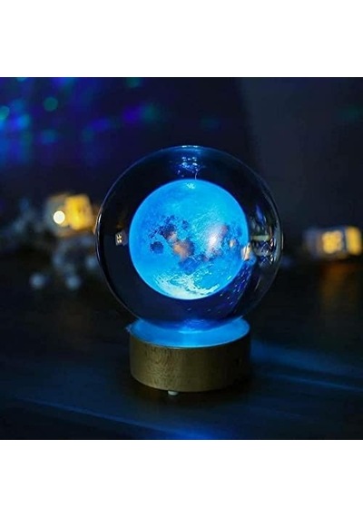 Ayrex Senon Dolunay Kristal Cam Küre Renk Değiştiren Led Işıklı Gece Lambası Dekoratif Hediyelik