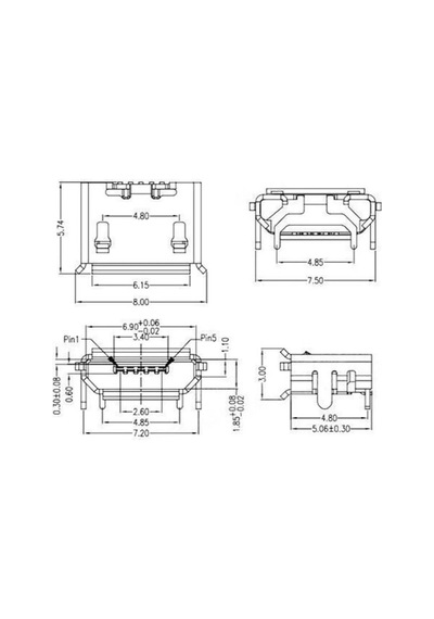 Ic-266a-1 Micro Usb Konnektör Mikro Usb Soket 4 Şase 5 Pin