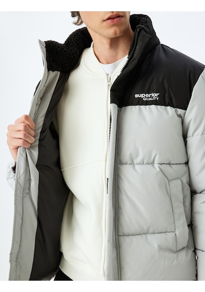 Koton Dik Yaka Renk Kontrastlı Slim Fit Slogan Baskılı Fermuarlı Şişme Mont Gri 5wam20062hw Gri Koton Dik Yaka Renk Kontrastlı Slim Fit Slogan Baskılı Fermuarlı Şişme Mont Gri 5wam20062hw Gri