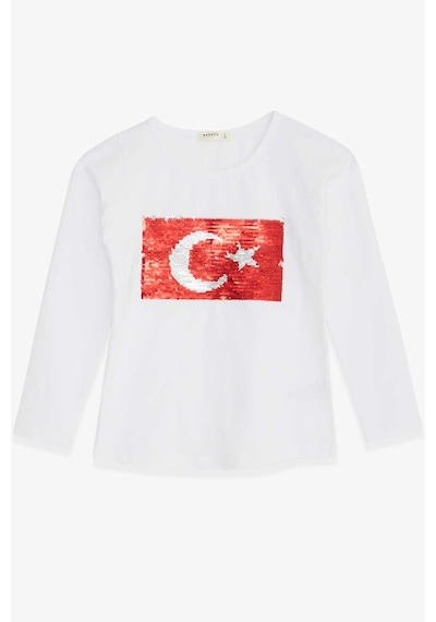 Breeze Kız Çocuk Uzun Kollu Tişört Pullu Ay Yıldız 4-14 Yaş, Beyaz