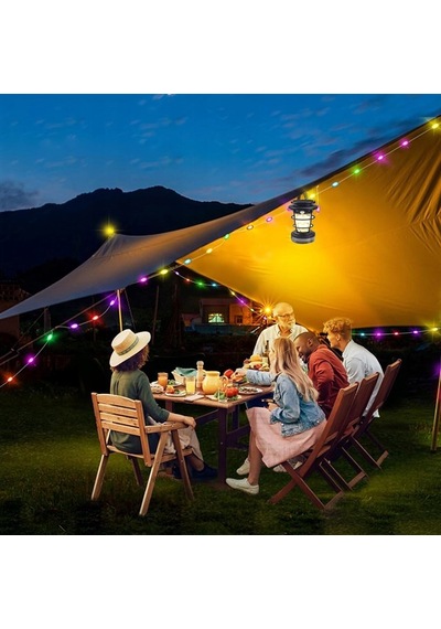 Powermaster Hop-8819 Solar Güneş Panelli Sensörlü Kamp Lambası Filament + Smd + Rgb Şerit Siyah