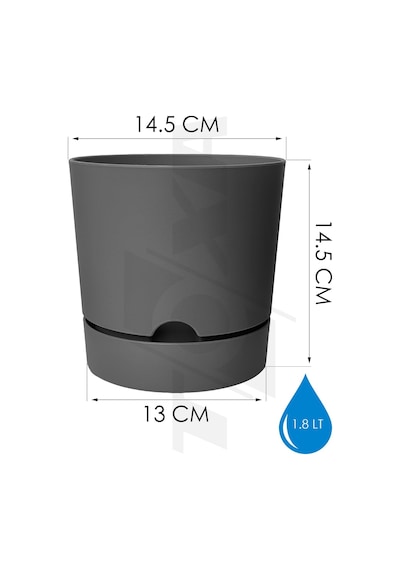 Begonya Saksı Tabaklı Drenajlı Mat Plastik Çiçek Saksısı 4 Adet, 1,8 Litre, 15cm, Gri