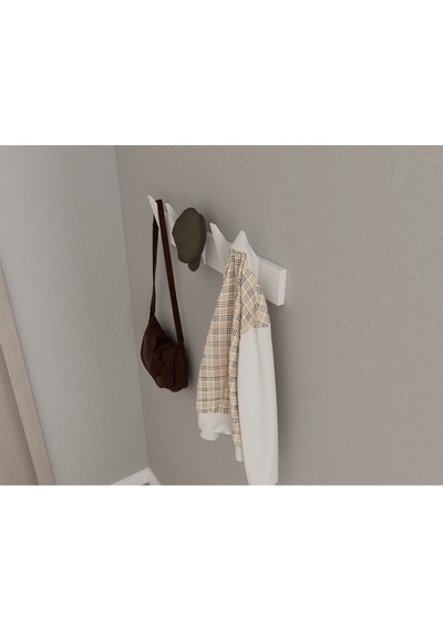 Hepsi3boyutlu Modern Duvar & Kapı Kanca Askılık - 5 Adet Beyaz Kanca Askılık - Model No : 4 Beyaz