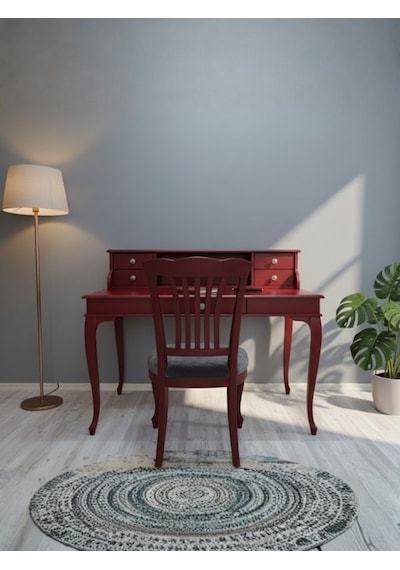 Crown Fransız Still Raflı Ahşap Çalışma Masası 80x125 Bordo