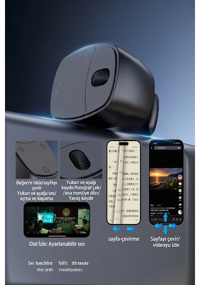 Bluetooth Selfie Yüzüğü Kamera Kumandası Tiktok Reels Kaydırma Beğeni Telefon Standlı
