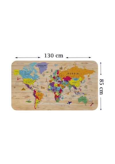 Ahşap Görünümlü Eğitici Detaylı Atlası Dünya Haritası Duvar Sticker-85x130-3842 Çok Renkli