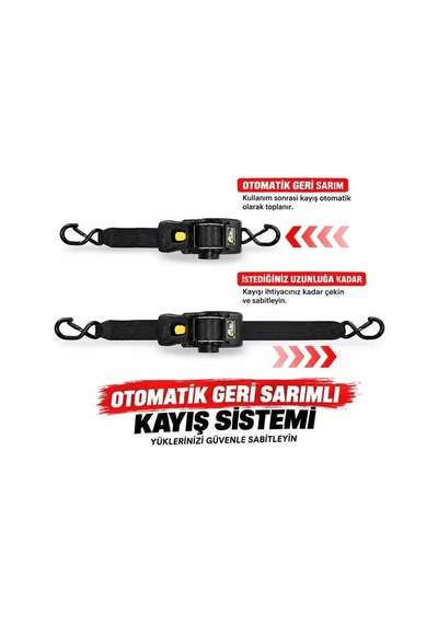 Hubrendy Sh Sunup Sn-37790 Otomatik Geri Sarımlı Cırcırlı Yük Bağlama Kayışı Halatı 3 Metre 2 Ton
