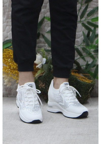 Fort Guja 24k304 Beyaz Taş Detaylı Kalın Taban Sneaker Kadın Ayakkabı 001