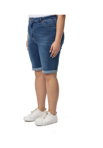 Büyük Beden Paçası Katlamalı Beş Cepli Denim Mavi Şort-mavi Mavi