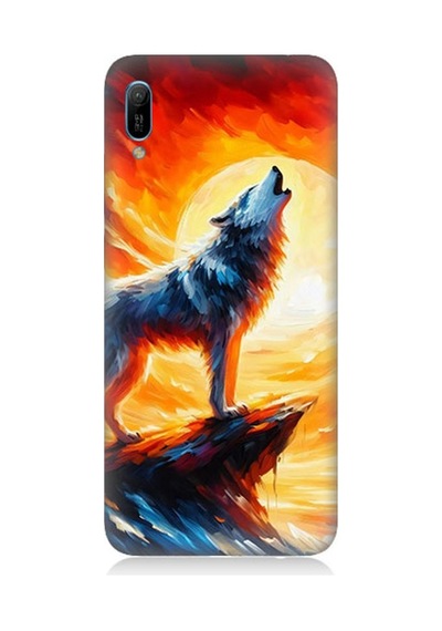 Huawei Y6 2019 Uyumlu Kayalıkta Uluyan Kurt Yalnızlığı Desenli Silikon Kılıf Çok Renkli
