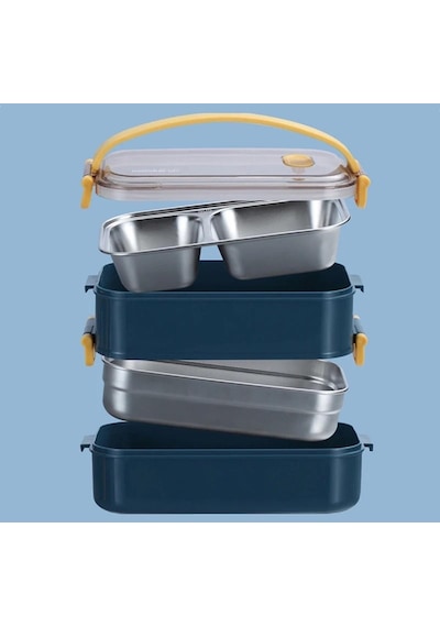 Vagonlife Bento Lunch Box Sefer Tası 2 Kat Taşıma Kulplu Çelik Ff367 Pudra