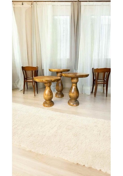 Simillo Ahşap Mantar Sehpa Seti 3 Lü Koyu Ceviz Renkli Zigon Sehpa - Dekoratif Çiçeklik - Wooden Coffee Table Koyu Ceviz
