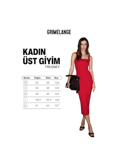 Grimelange Tresney Kadın Yumuşak Ve Esnek Kumaşlu U Yakalı Slim Fit Uzun Kırmızı Elbise