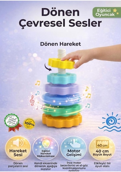Dönen Çılgın Kule: Spiral Şeklinde 40cm 6 Farklı Şekilde İnce Diskli Eğitici Oyuncak