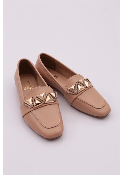 Dgn 5001-23y Kadin Silver Taş Metal Tokali Loafer 5001-1423-R12632 Ten Rengi