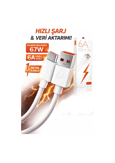Hızlı Şarj Data Kablosu Type-c To Usb-a 67 Watt 6 Amper 1 Metre Hızlı Veri Aktarım Kablosu