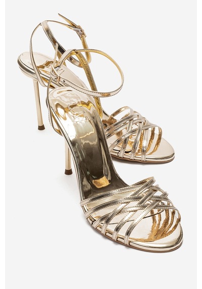 Luvishoes Lorıon Altın İnce Bantlı Kadın Topuklu Ayakkabı