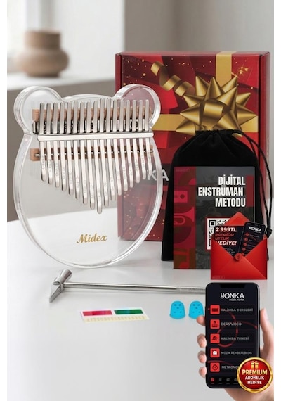 Midex Klx-6000 Şeffaf Cam Kalimba Paslanmaz Çelik 17 Tuşlu Çekiç Çanta Metod Full Set