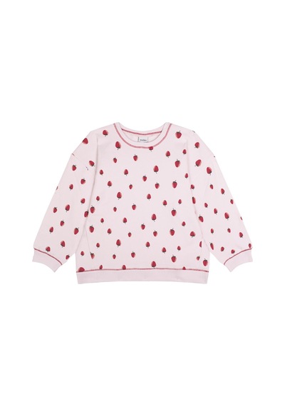 Antebies Organik Pembe Çilek Desenli Polarlı Uzun Kollu Manşetli Kız Çocuk Sweatshirt