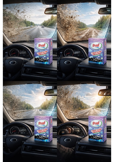 Praf Araç Cam Suyu Tableti 12 Adet 1 Tablet 4 Litre Oto Silecek Suyu Temizleyici Konsantre