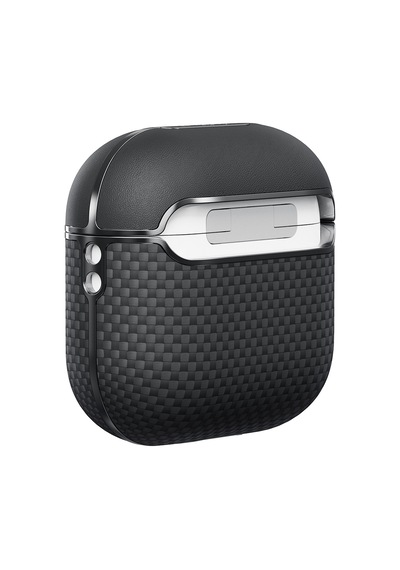Apple Uyumlu AirPods Pro 2 Kılıf 1500d Aramid Fiber Pitaka Ultra-slim Classic Serisi Black-grey Twill Siyah-gri