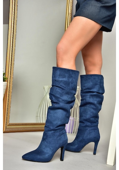 Fox Shoes L404868002 Lacivert Süet İnce Topuklu Kadın Çizme Lacivert-süet Lacivert