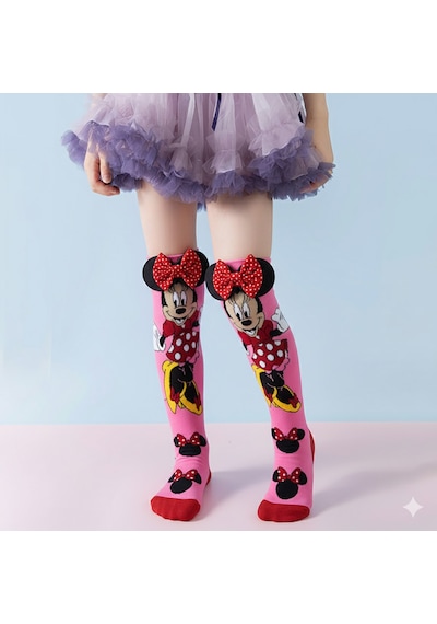 Color Socks 1 Çift Özel Animasyon Karakterli Kurdele Dizaltı Çocuk Çorap Pembe