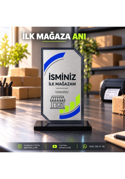 Kişiye Özel Füme Kristal Cam Plaket 12x19 Cm İsimli Ve Tarihli Başarı Ödülü Almera Craft 12 19