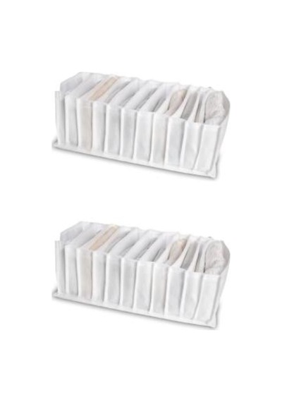 2 Adet - Small 11 Gözlü Çekmece Içi Düzenleyici Organizer 12 X 40 X 12 Kumaş Beyaz Diğer