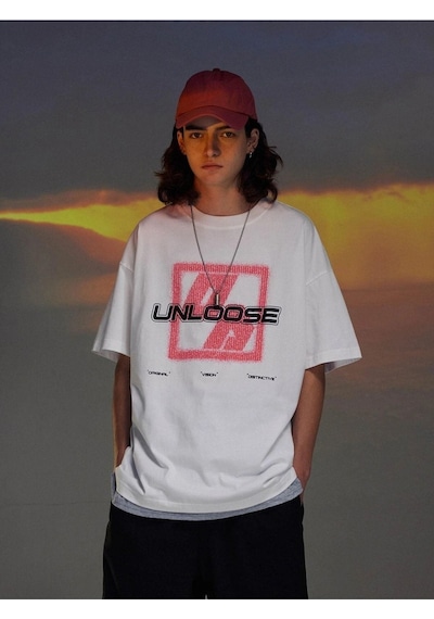 Erkek Beyaz Oversize Unloose Baskılı T-shirt Beyaz