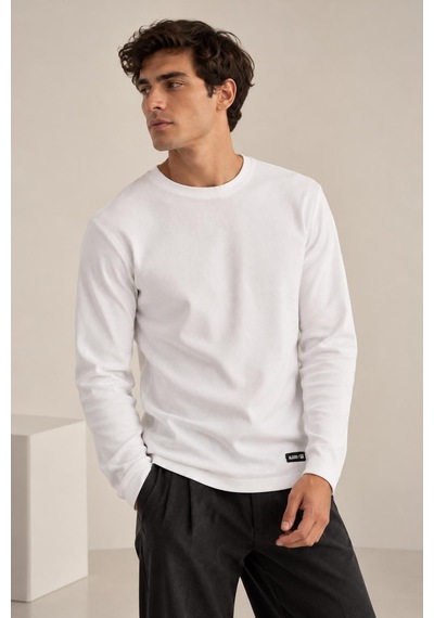 Alexandergardi Bisiklet Yaka İnce Fitilli Basic Sweatshirt Beyaz