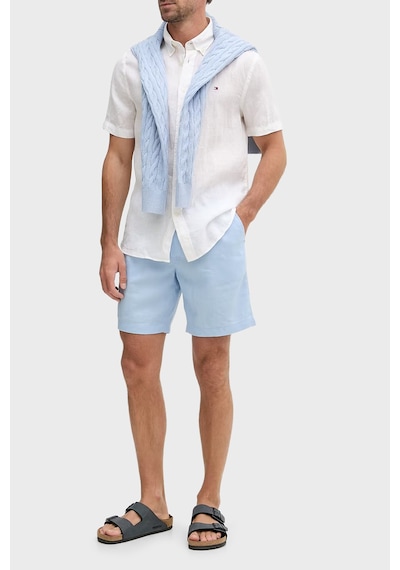 Tommy Hilfiger Bağlamalı Normal Bel Keten Bermuda Short Erkek Short Mw0mw44353 Dbr Mavi