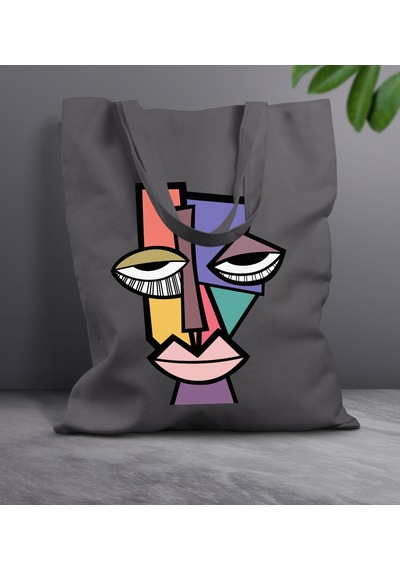 Bk Gift Modern Art Tasarımlı-6 Antrasit Kumaş Bez Çanta, Baskılı Omuz Çantası, Alışveriş Çantası, Anneye Hediye Sarı