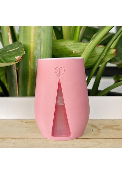 3d Baskı Yaprak Desenli Kap - Kalp Yaprağı Süslemeli Dekoratif Kap-pembe