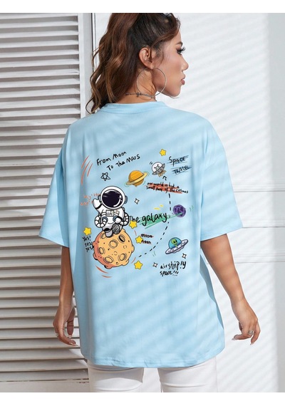 Uyguntarz Unisex Galaksi Tasarım Basklı Tshirt Bebe Mavisi