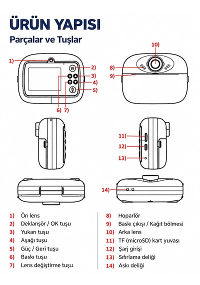 Cmr91 Çocuk Dijital Mini Kamera 1080p Hd 2.0 İnç Ekran Fotorğraf Video Oyun Müzik Usb Şarj Termal Resim Kağıt Baskılı Yazıcı Kamera Video Makinesi Print Kamera