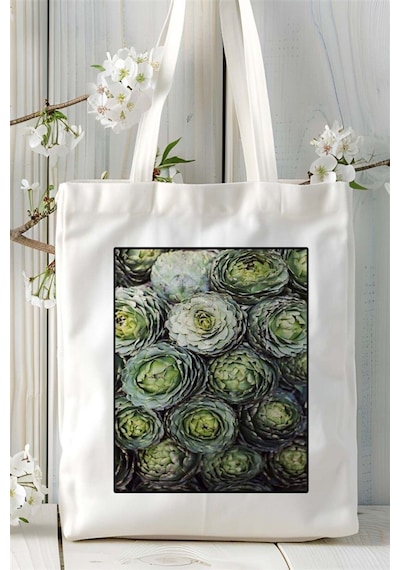 Art Hediye Enginar Baskılı Bez Çanta Omuz Çantası Kişiye Özel Desen 1 Çok Renkli