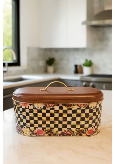 Makri Home Ekmeklik, Metal Ekmeklik, Ekmek Sepeti, Çiçek Desenli Ekmeklik, Yerli Üretim 34 Cm X 19 Cm X 16 Cm Krem