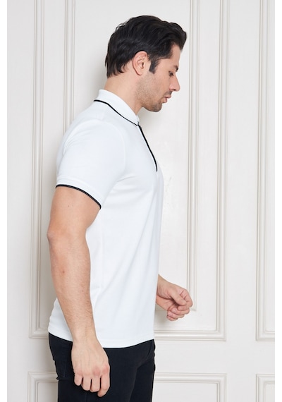 Erkek Jeuss Oysho Kumaş Fermuarlı Yakalı Beyaz Tshirt