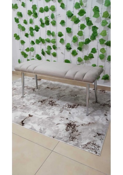 Özcan Metal Krom Metal Ayaklı Metal Kasalı Bench Mutfak Salon Antre Yatak Odası Balkon Puf Bank Krem