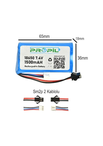 Propil 7.4v 1500mah 18650 Li-on Siyah Soketli Oyuncak Pili Sp2p Soket