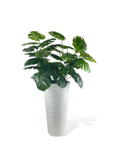 Yapay Monstera Beyaz Uzun Kumsal Vazoda 120cm 36Yaprak