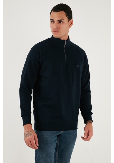 Buratti Pamuklu Relaxed Fit Yarım Fermuarlı Dik Yaka Erkek Sweat 5901232 Lacivert