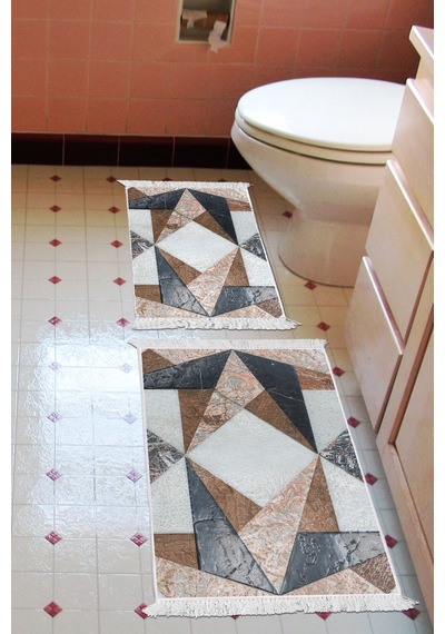 Alanur Home Kaymaz Taban Djt Klozet Takımı Trend Saçaklı Geometrik E5028 Renkli