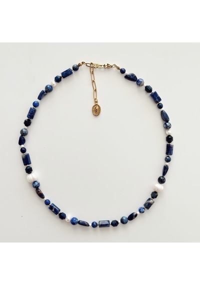 Lapis Lazuli İnci Zarafeti Doğaltaş Kolye Çok Renkli