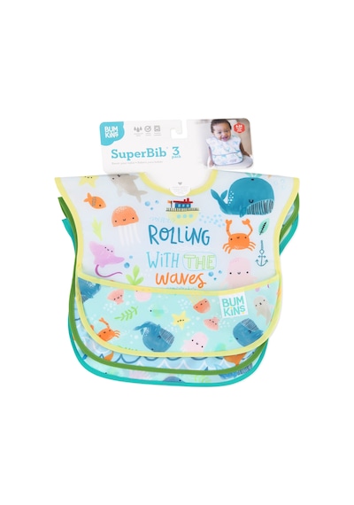 Bumkins Superbib Önlük 3'Lü Paket - Rolling With The Waves Çok Renkli